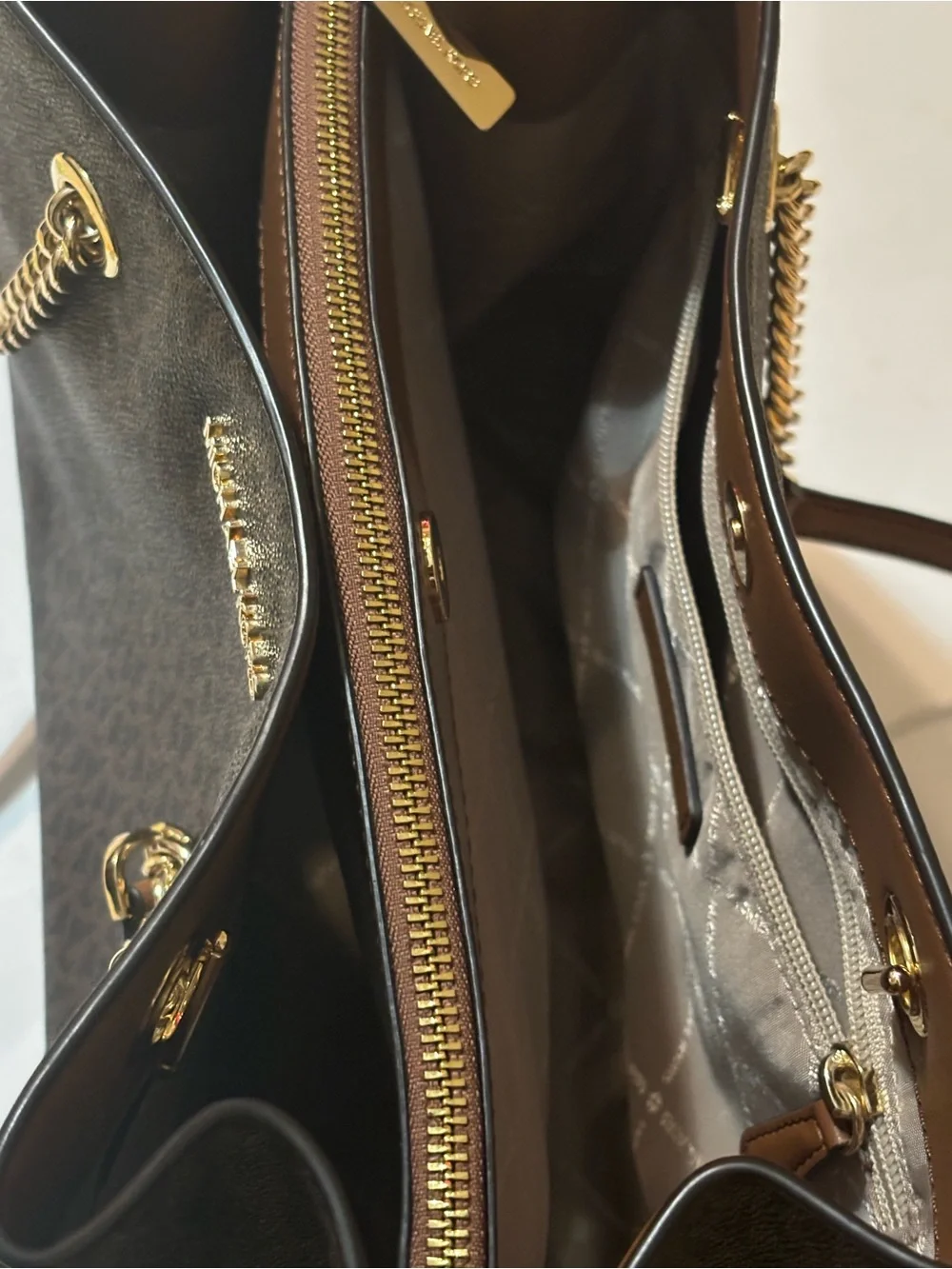 Michael Kors Dark Brown MK Logo Tote with Gold Hardware